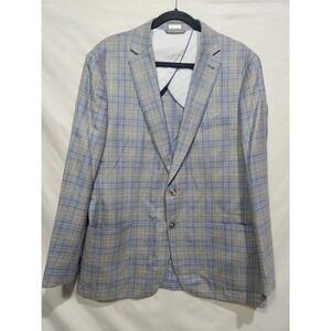 Peter Millar Crown Plaid Wool Silk Linen Blazer Sport Coat Jacket SZ L REG‎